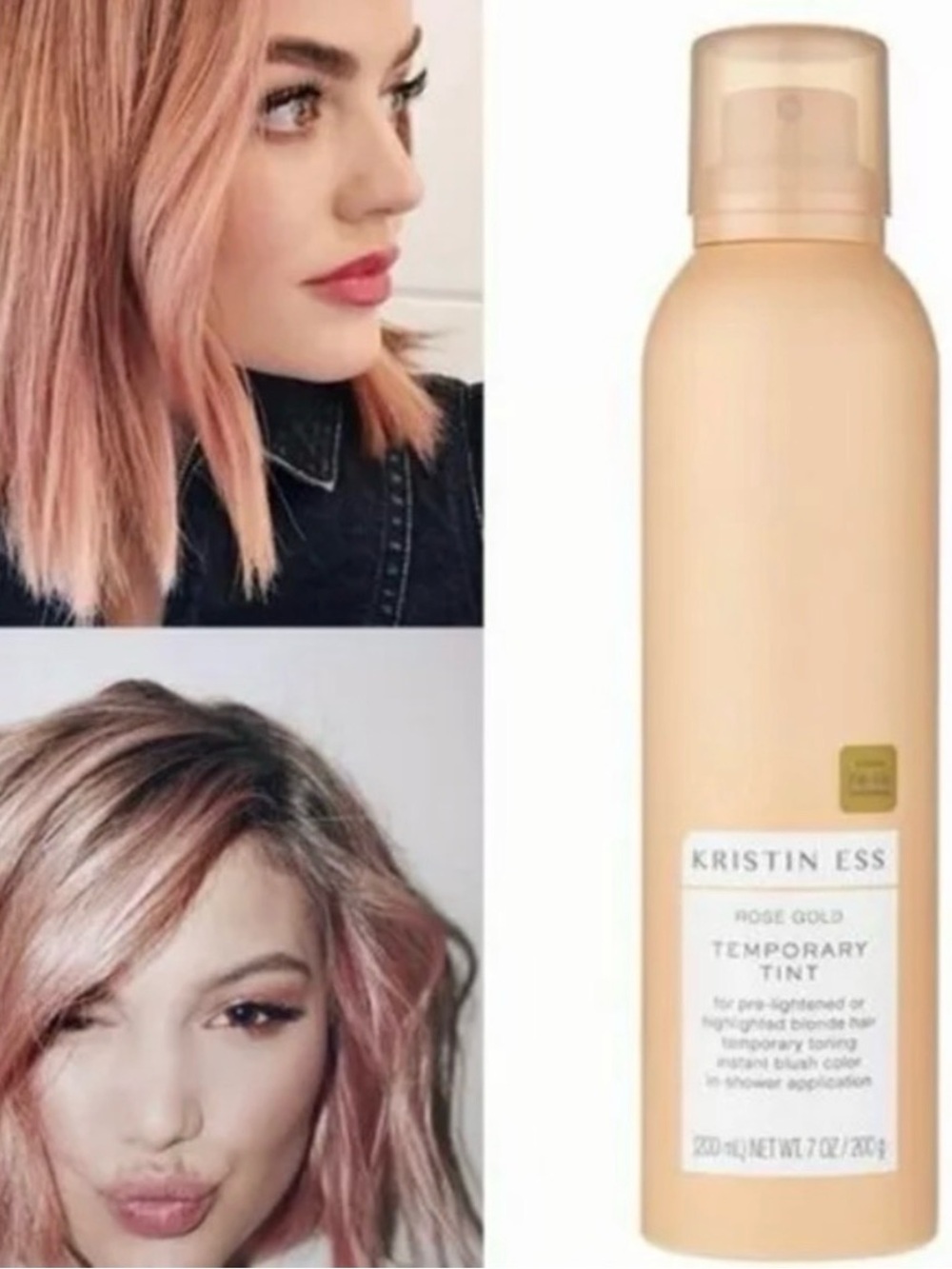 2 Cans Kristin Ess Rose Gold Temporary Tint Spray 7 oz Each Full Size NEW